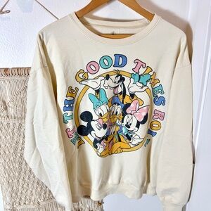 Vintage Cream Disney Spring Mickey Mouse Gang Friends Graphic Sweatshirt Large